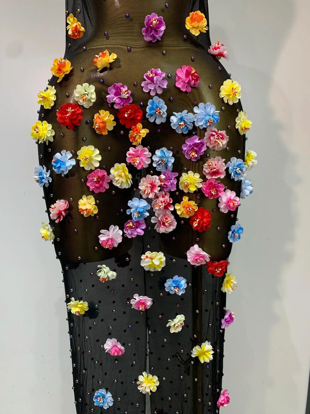 Luxury Rhinestones Flowers Sexy See Through Long Dress  Elegant Evening Party Birthday Wedding Guest Dress Club Stage Outfit