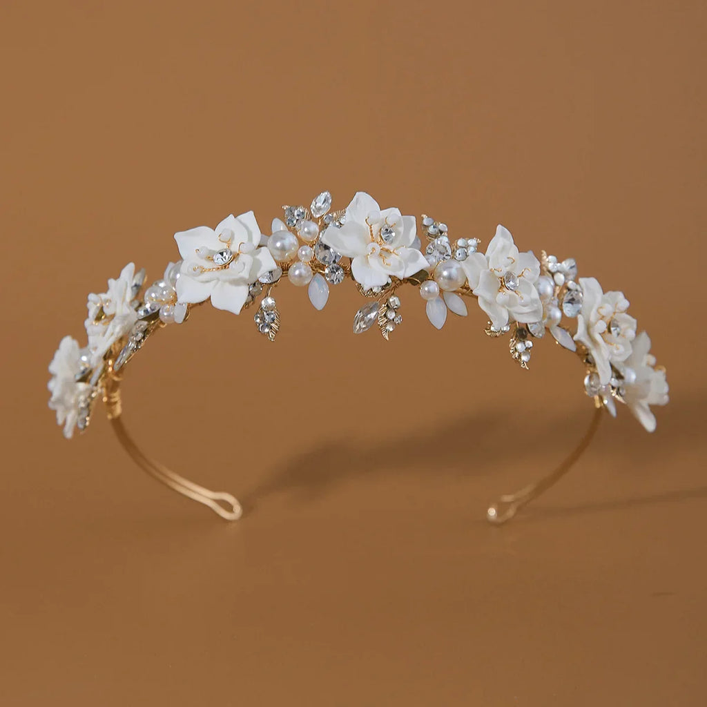 Flower Headband For Women Elegant Pearl Bridal Tiara Hair Hoops For Wedding Hair Accessories Party Bride Hair Jewelry Headdress