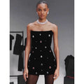 Shining Colorful Diamonds Strapless Black Bandage Mini Dress Fashion Woman Party Vestido Celebrity Birthday Outfit black