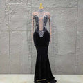 Women Long Sleeve Sexy Shinning Crystal Velvet Bodycon Floor-length Dress Celebrate Evening Party Birthday Cocktail Dress black