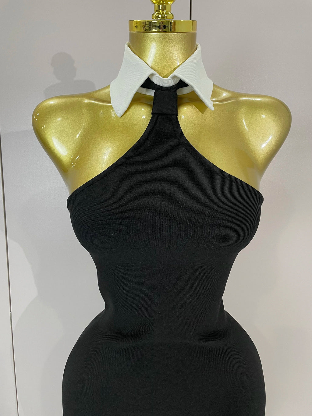 Sexy Backless White Shirt Collar Black Mini Bodycon Bandage Dress  Women Elegant Evening Club Party Luxury Birthday Dresses