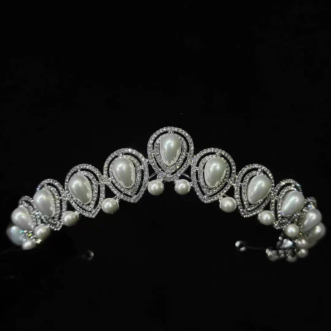 Crystal Pearl Tiaras and Crowns Rhinestones Diadem Bride Women Princess Queen Headband Bridal Hair Jewelry Wedding Accessories a