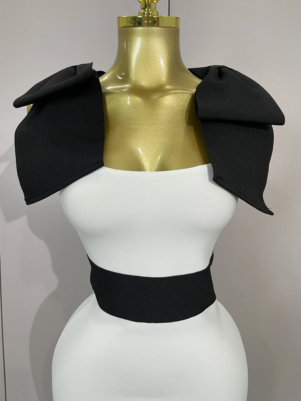 Sexy Bow Tie Black White Patchwork Bodycon Bandage Dress  Women Celebrity Elegant Evening Club Party Birthday Dresses