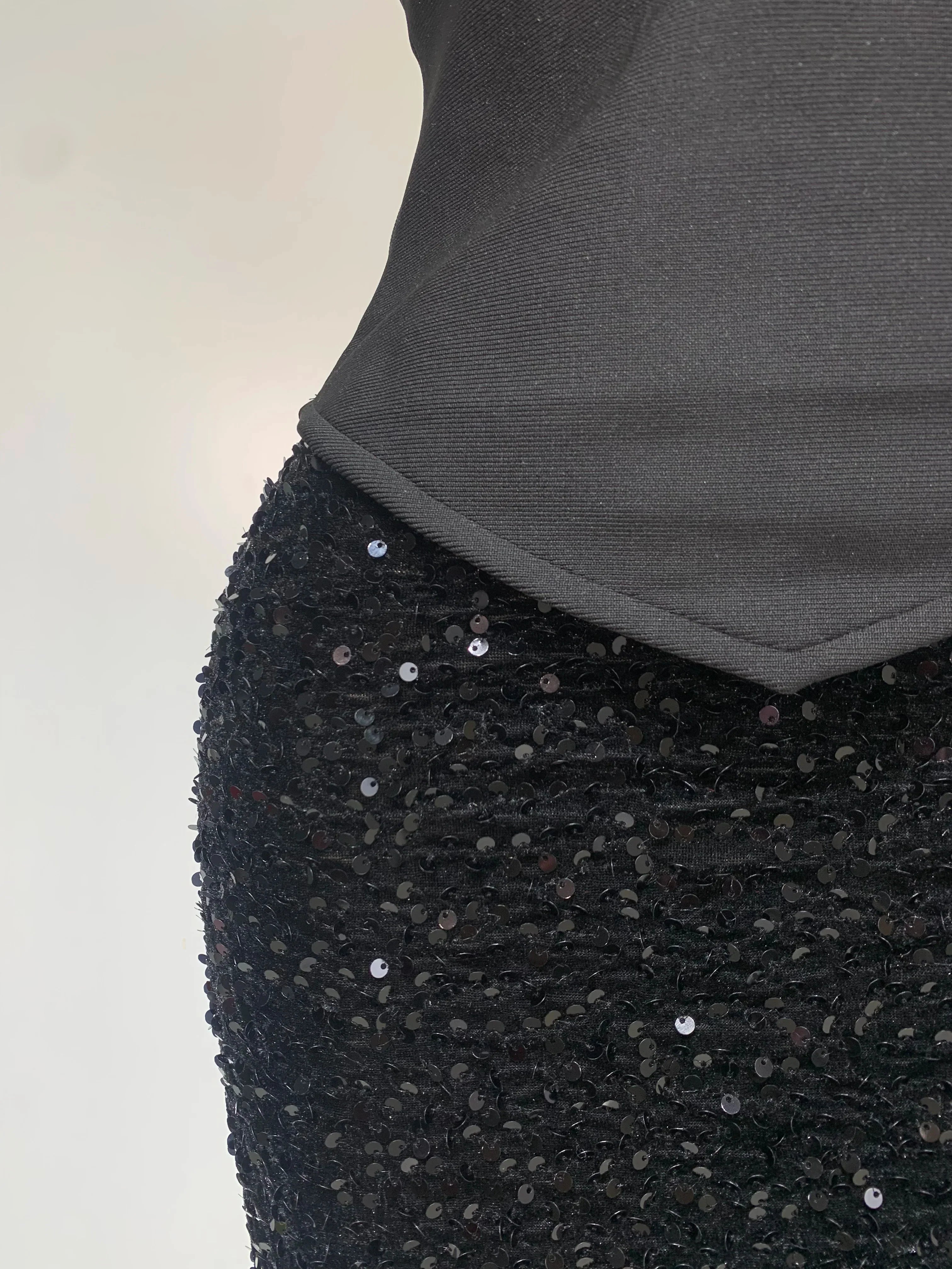 Women Sexy Strapless Sequin Black Maxi Long Bandage Three Piece Set  Knitted Elegant Evening Club Party Birthday Prom Gowns