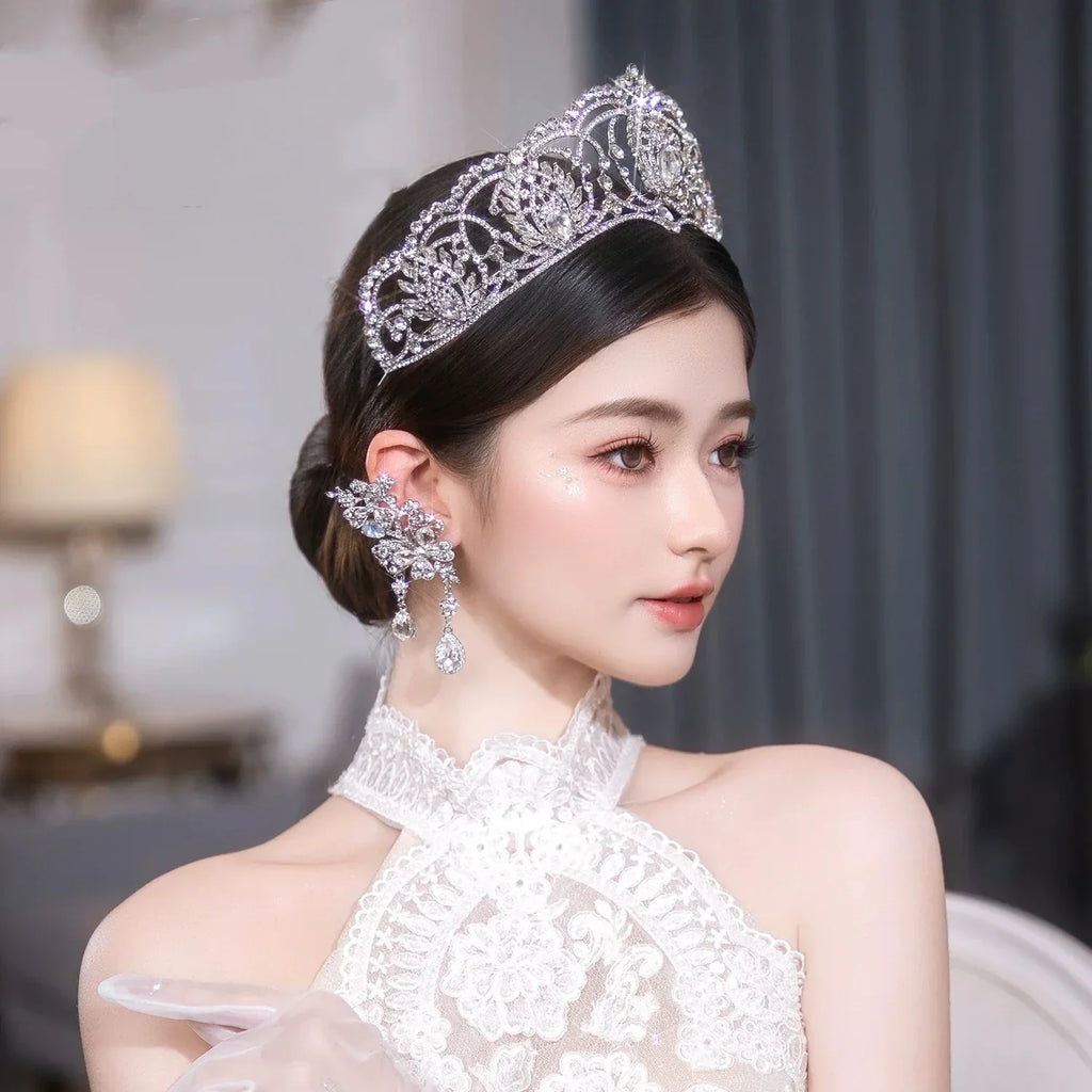 Crystal Tiaras and Crowns Rhinestones Diadem Set For Bride Women Prom Pageant Headband Bridal Hair Jewelry Wedding Accessories