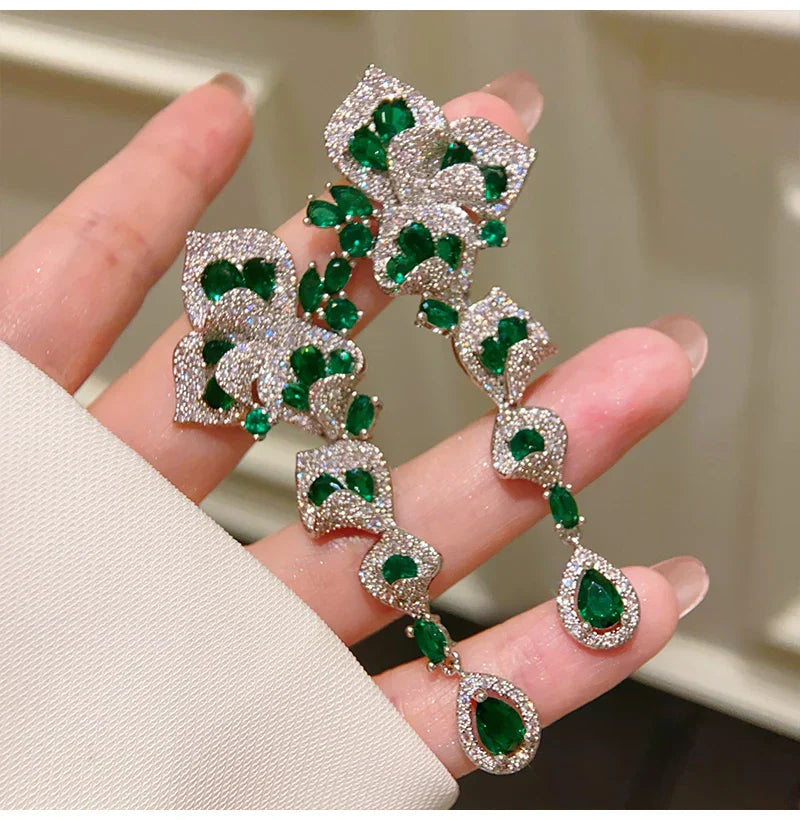 Luxury Red AAA Zircon Bridal Earrings CZ Zirconia Wedding Drop Earring For Bride Accessories Women Party Evening Dress Jewelry b