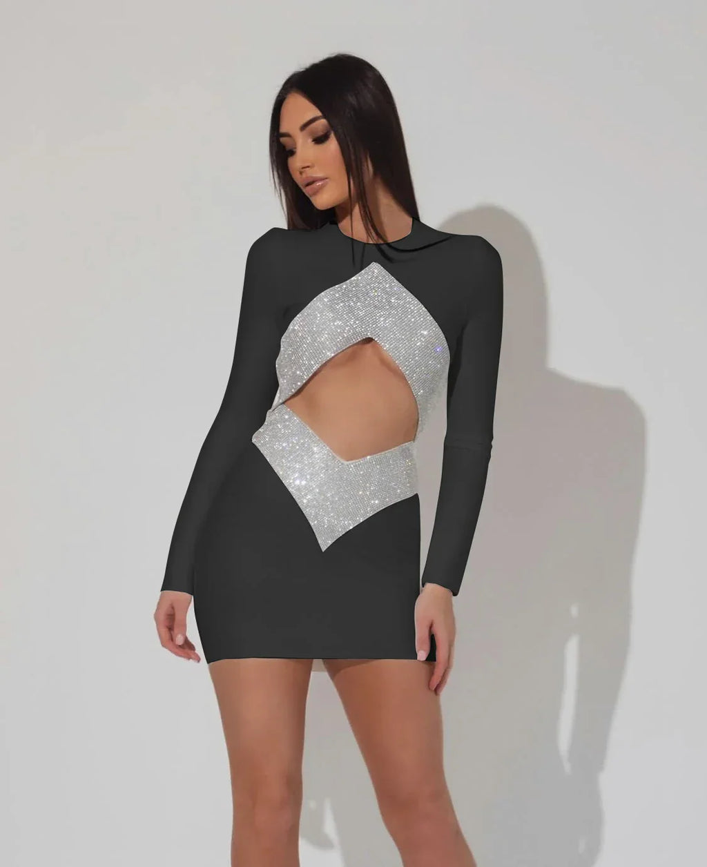 New Autumn Rayon Bandage Women Long Sleeve Sexy Holes Bodycon Mini Dress Celebrate Fashion Nightclub Party Outfit Vestido
