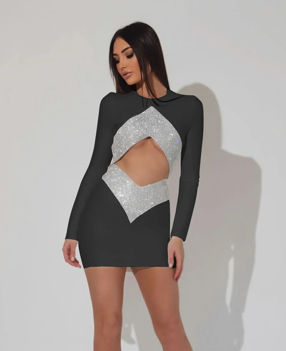 New Autumn Rayon Bandage Women Long Sleeve Sexy Holes Bodycon Mini Dress Celebrate Fashion Nightclub Party Outfit Vestido