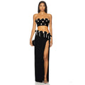 Women Sexy Strapless Florals 2 Pieces Bodycon Long Dress Nightclub Party Fashion Girls' Vacation Outfit Vestido black