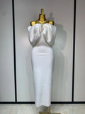 Luxury Rhinestone Chain Off Shoulder Vintage Butterfly Chic Bodycon Dress High Street Elegant Evening Party Birtyday Clothing WHITE