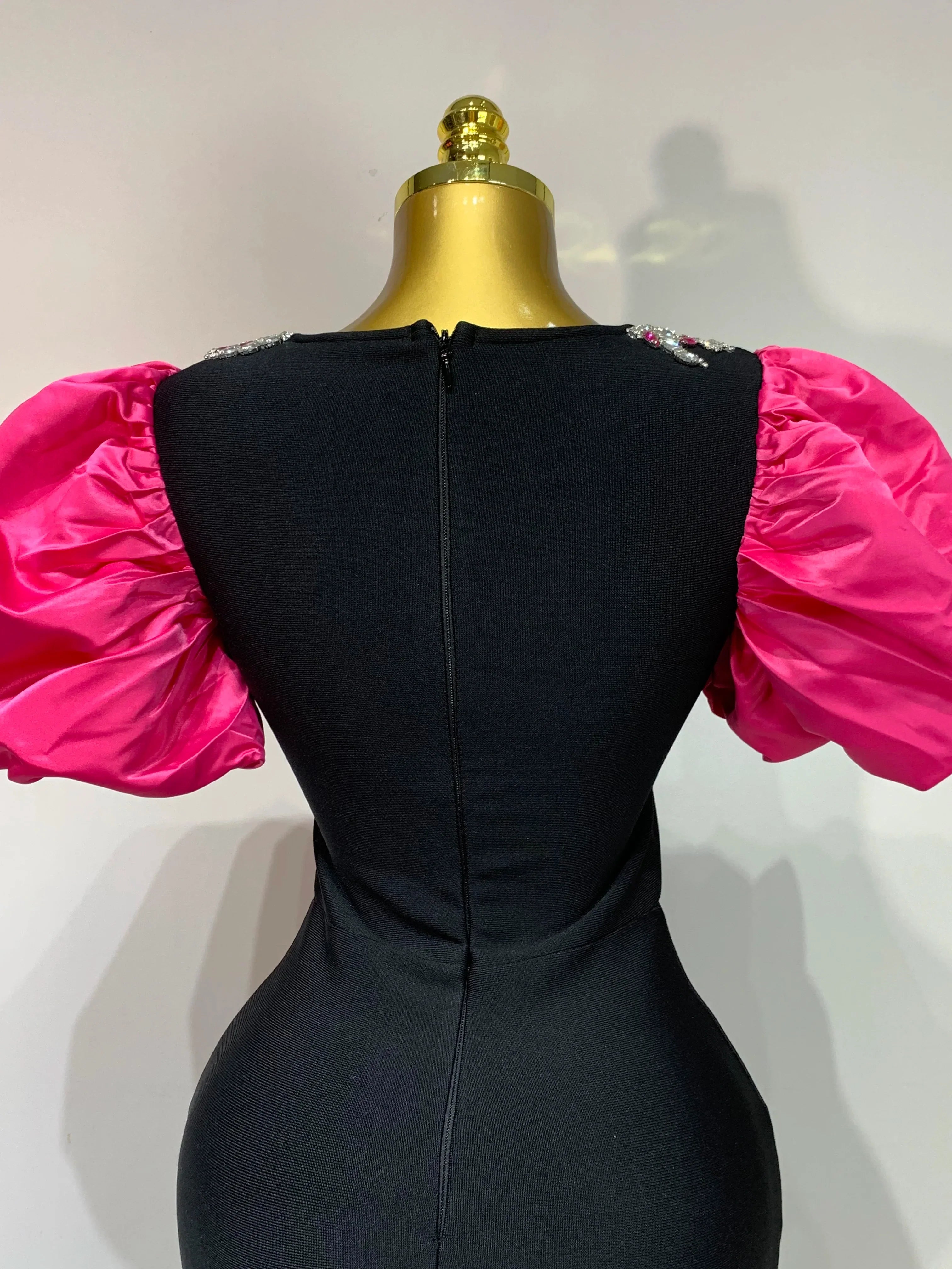 Women Sexy Puff Sleeve Square Collar Shinning Crystal Bodycon Long Bandage Dress Celebrate Evening Party Luxury Birthday Dress