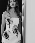 Women Sexy Strapless Bodycon Mini Bandage Dress Black Florals Celebrate Evening Party Birthday Cocktail Dress WHITE