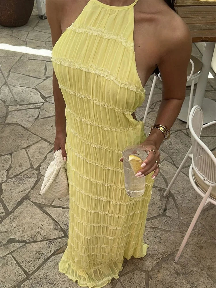 Patchwork Laceup Beach Maxi Dress