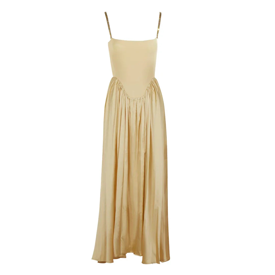Yellow Women Sleeveless Sexy Strap Square Collar Long Bandage Maxi Dress Beach Style Celebrate Birthday Vacation Party Dress