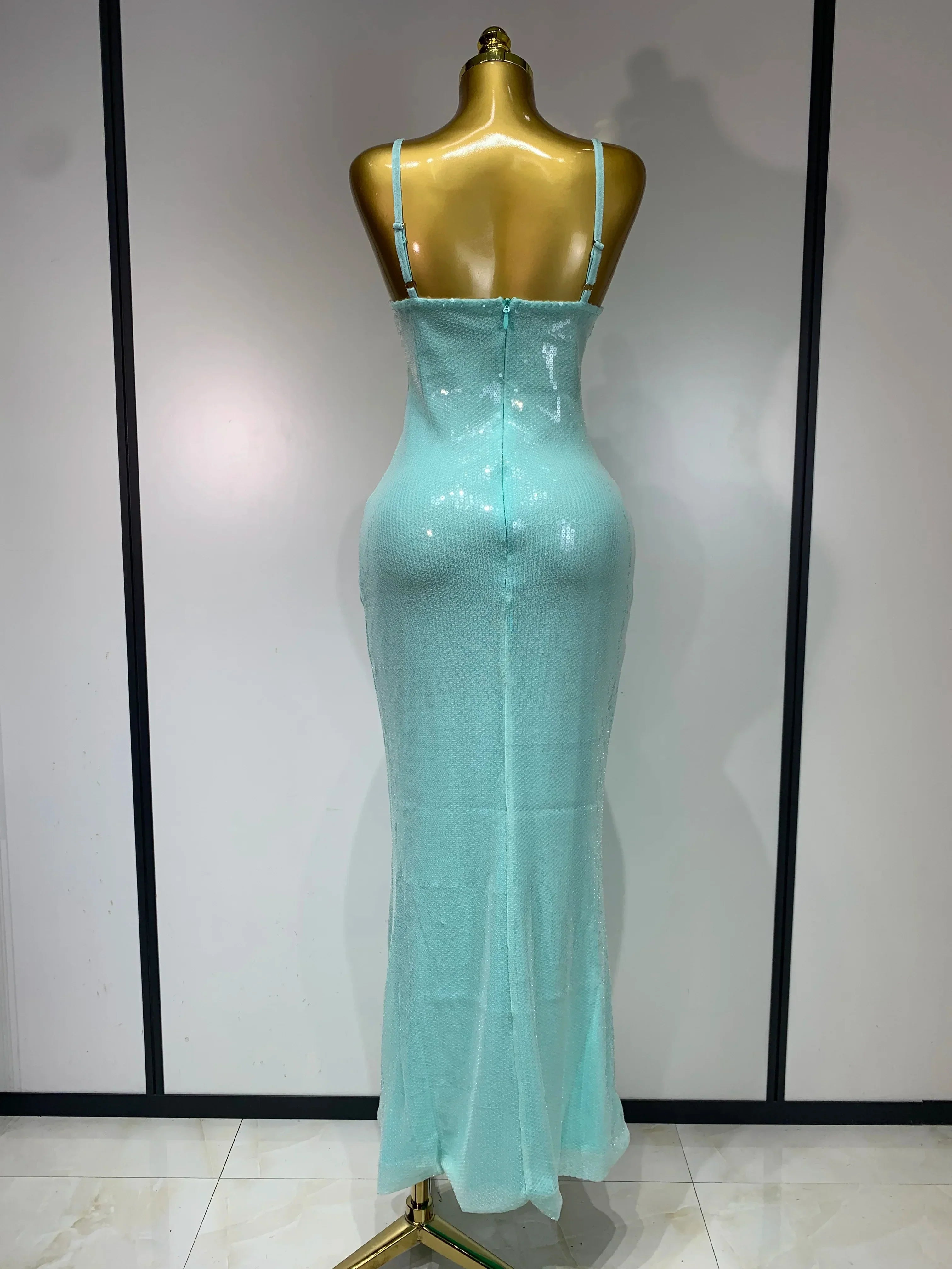 Women Sexy Sling V Neck Appliques Sequines Glitter Bodycon Long Dresses  Luxury Birthday Party Celebrity Evening Prom Gown