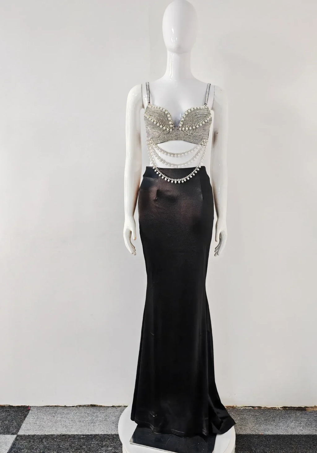 New Summer Women Sexy Shinning Crystal Tops 2 Pieces Bodycon Long Dress Elegant Evening Birthday Party Cocktail Outfit