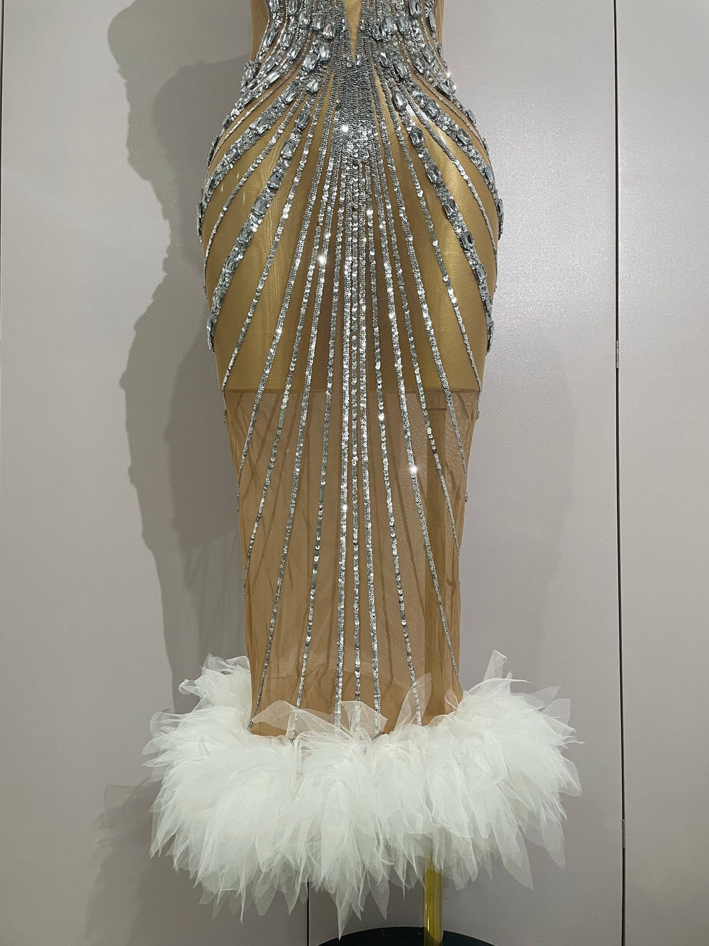 Luxury Sexy Silver Rhinestone Mesh See Through Long Dress  Women Birthday Party Prom Gown Singer Nightclub Stage Costume