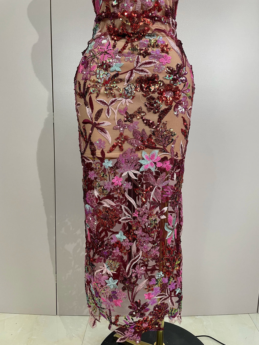 Sexy Strapless Floral Sequin Long Dress  Women Sequins Flower Backless Long Slim Dress Evening Party Runway Gown Dress