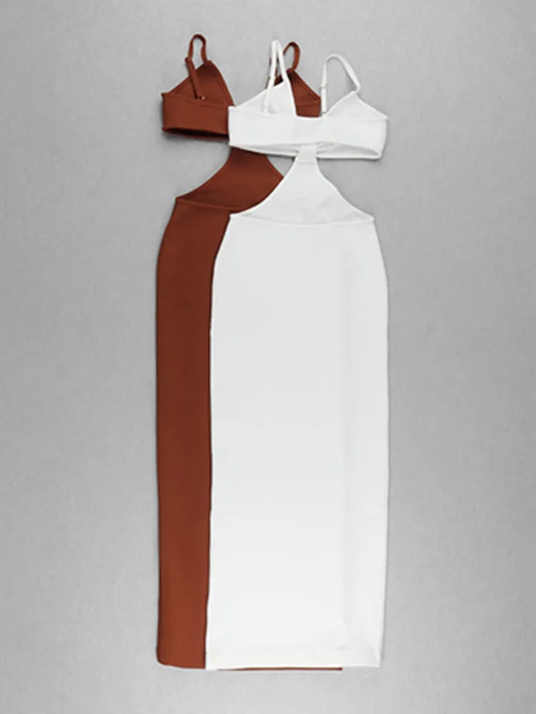 Women Sleeveless Sexy V-Neck Bodycon Mid-calf Dress Bandage Fashion Celebrate Birthday Party Dress High Quality