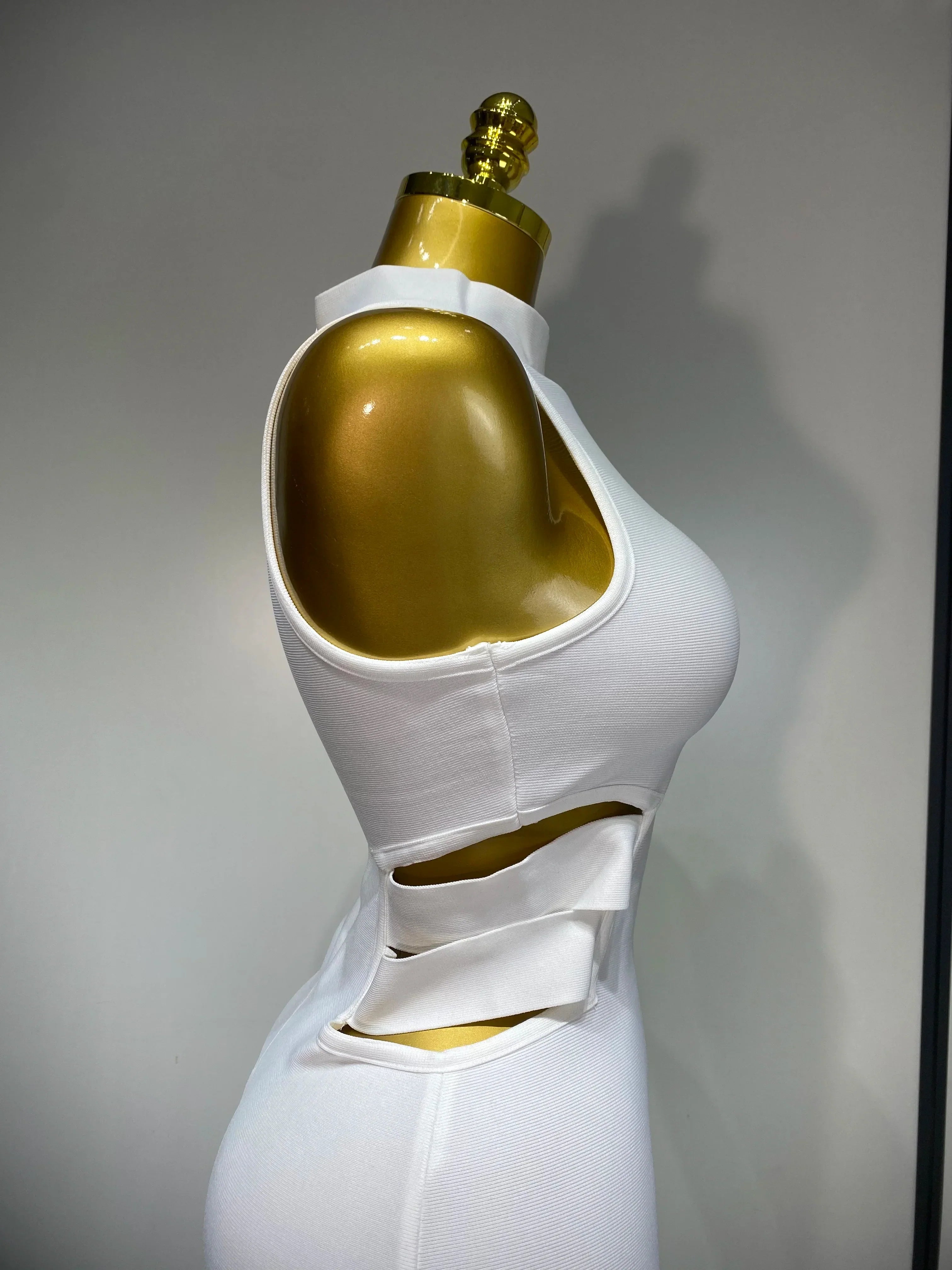 Women Sexy Turtleneck White Cut Out Midi Bodycon Bandage Dress  White Elegant Evening Party Dress Luxury Birthday Dress