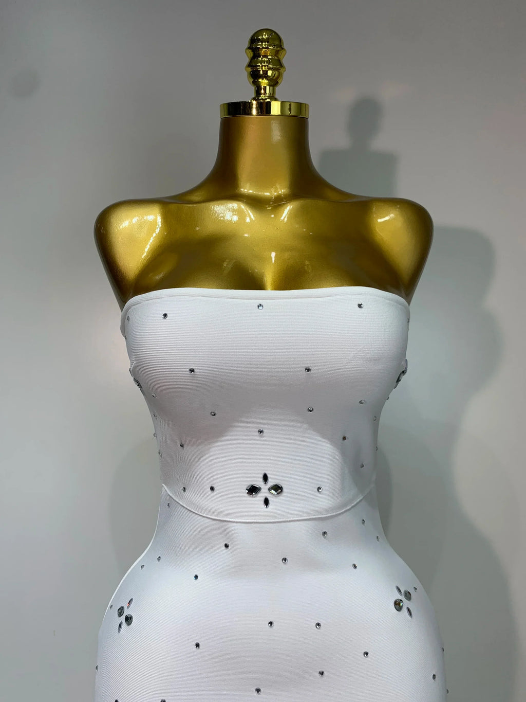 Luxury Rhinestone Sexy Strapless Backless Long Bodycon Bandage Dress   White Elegant Evening Party Birthday Club Dress