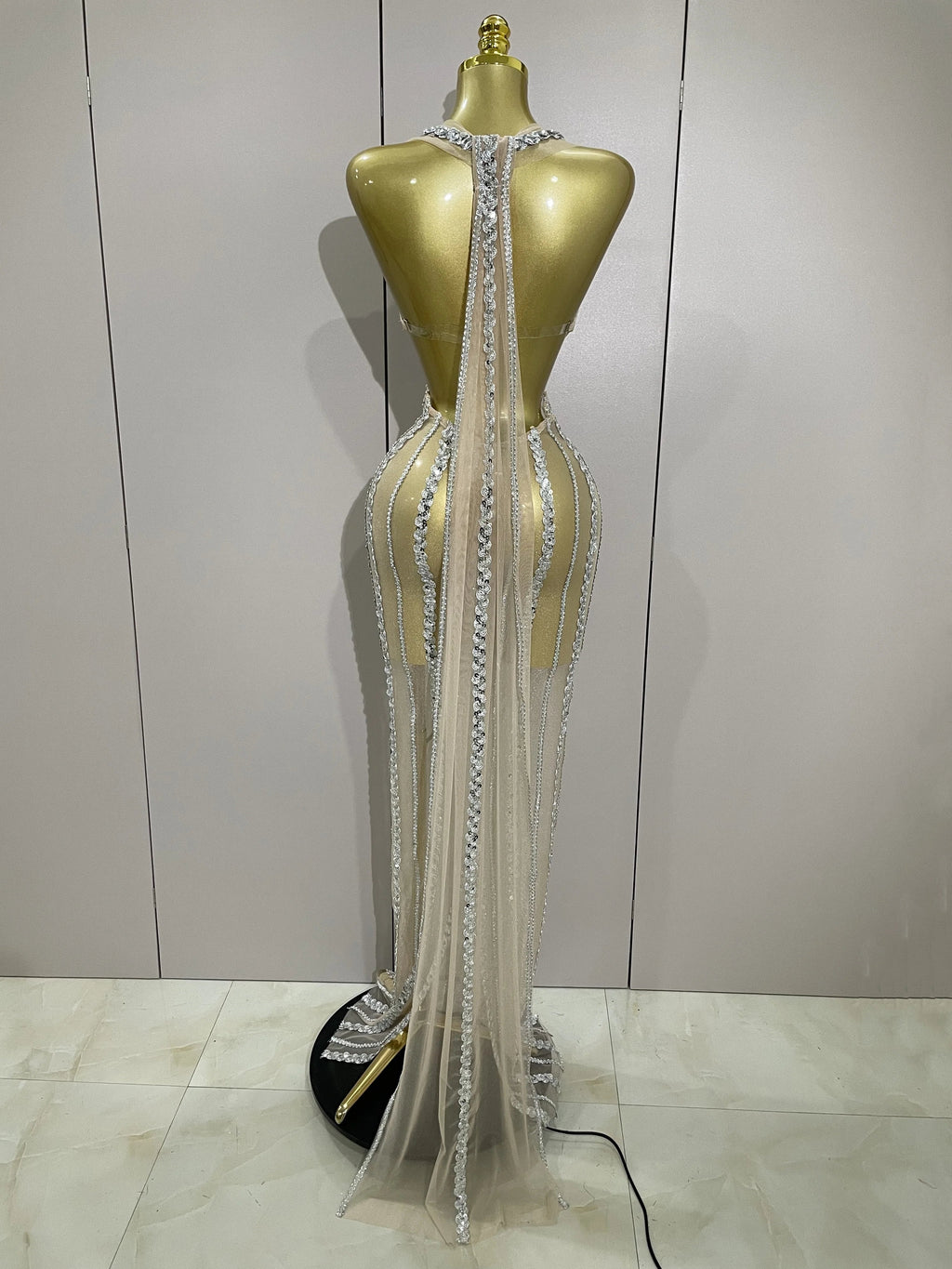 Luxury Sparkly Diamonds Sequins Sexy Mesh See Through Long Dress  Women Celebrate Birthday party Dresses Festival Costume