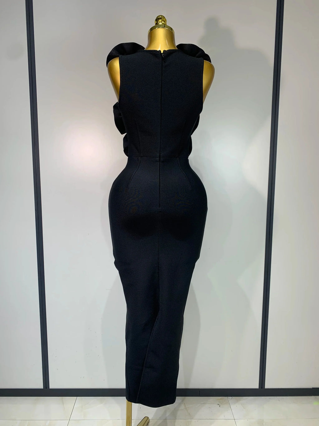 Fashion Black 3D Flower Bodycon Long Bandage Dress Celebrity Elegant Party Birthday Dress Women's Sleeveless Sexy Vestidos