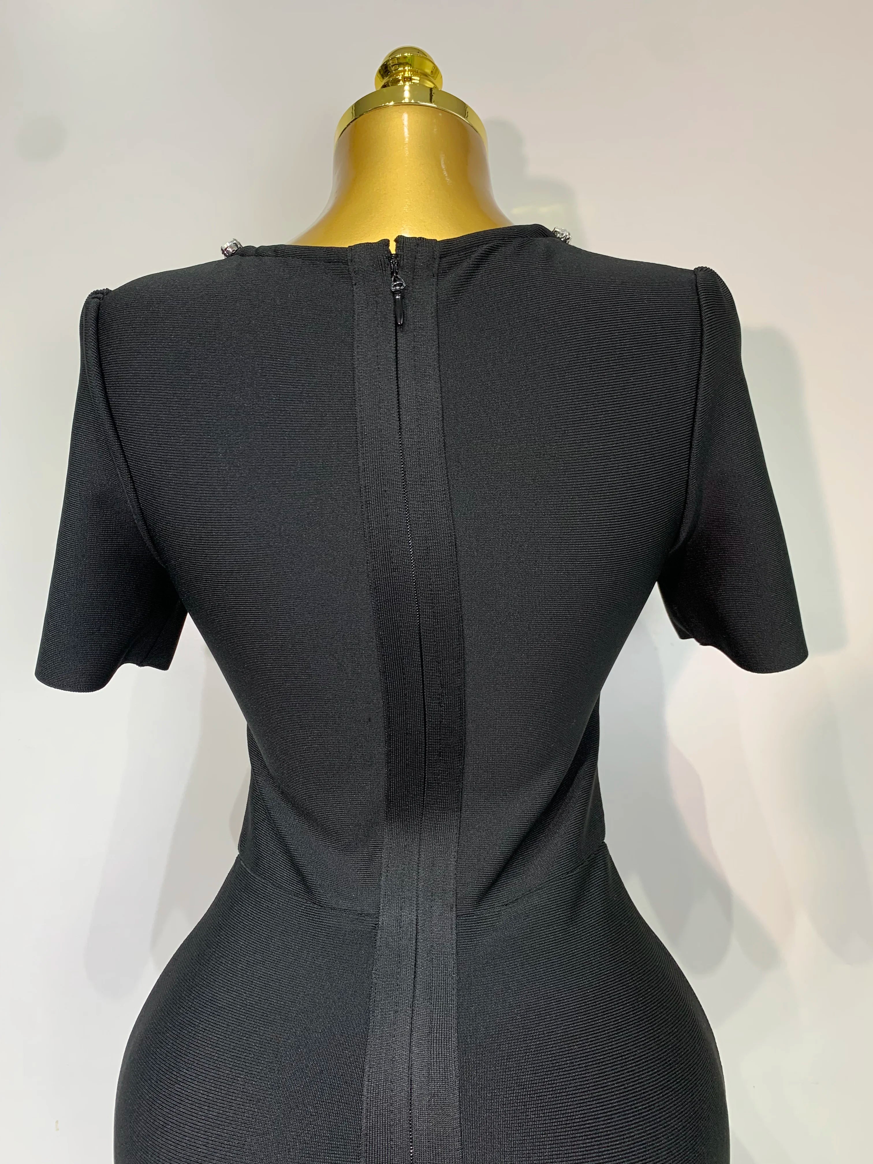 Women Sexy Luxury Rhinestone Short Sleeve Bodycon Dress  Party Evening Celebrate Birthday Black Bandage Club Prom Gown