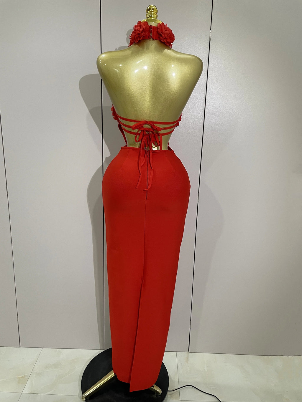 Women Celebrity Sexy Halter Backless Flower Long Bandage Bodycon Dress  Luxury Birthday Dress Elegant Evening Party Outfit