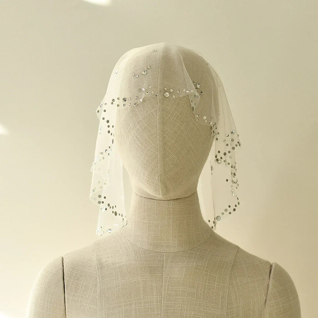 Short Crystal Bridal Veil Lace Wedding Veils For Evening Dinner Party Dress Women Gift Hair Accessories Brides Jewelry