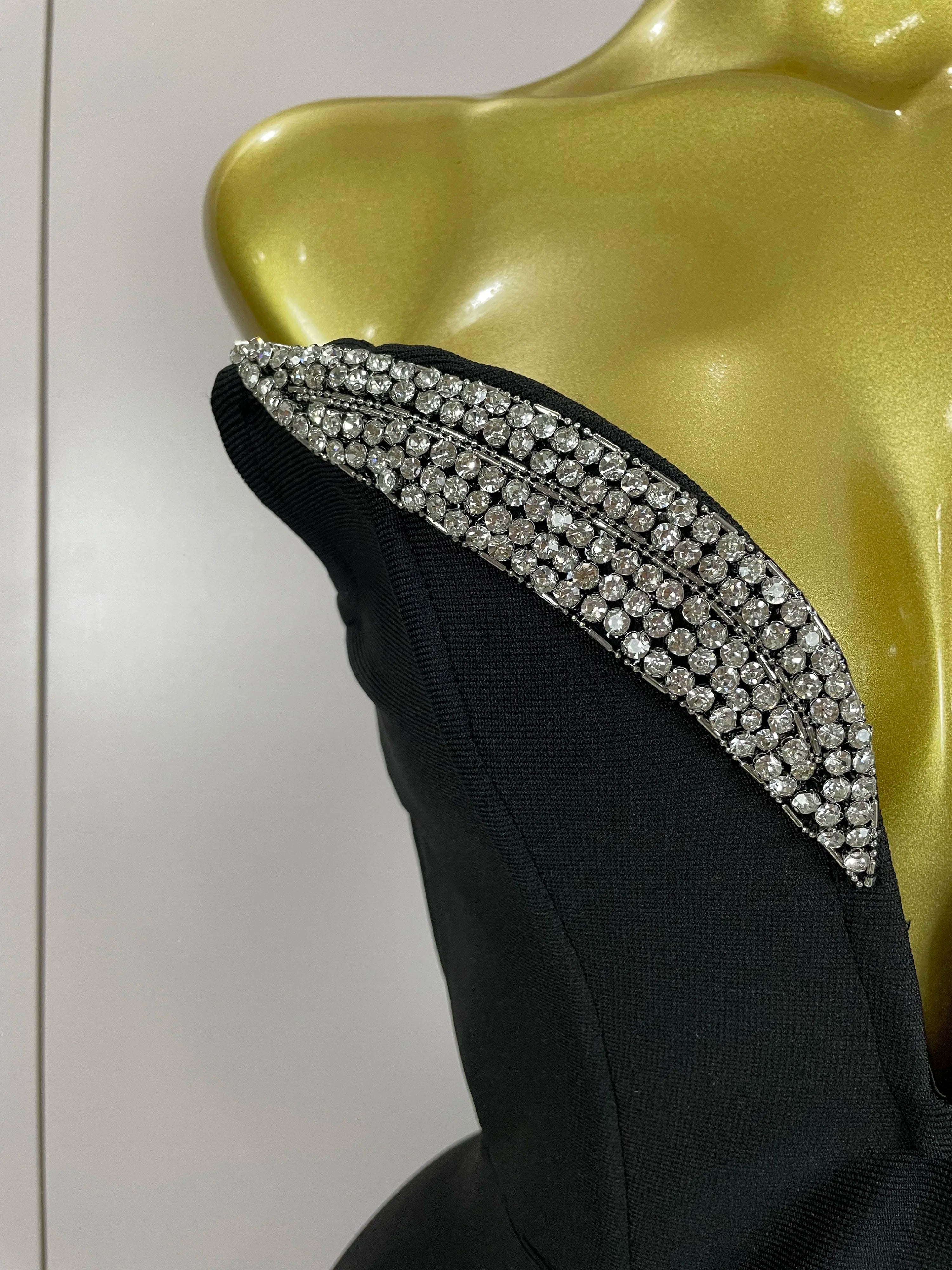 Women Sexy Strapless Sparkly Rhinestones Bodycon Bandage Long Dress Fashion Celebrate Evening Party Luxury Birthday Dresses