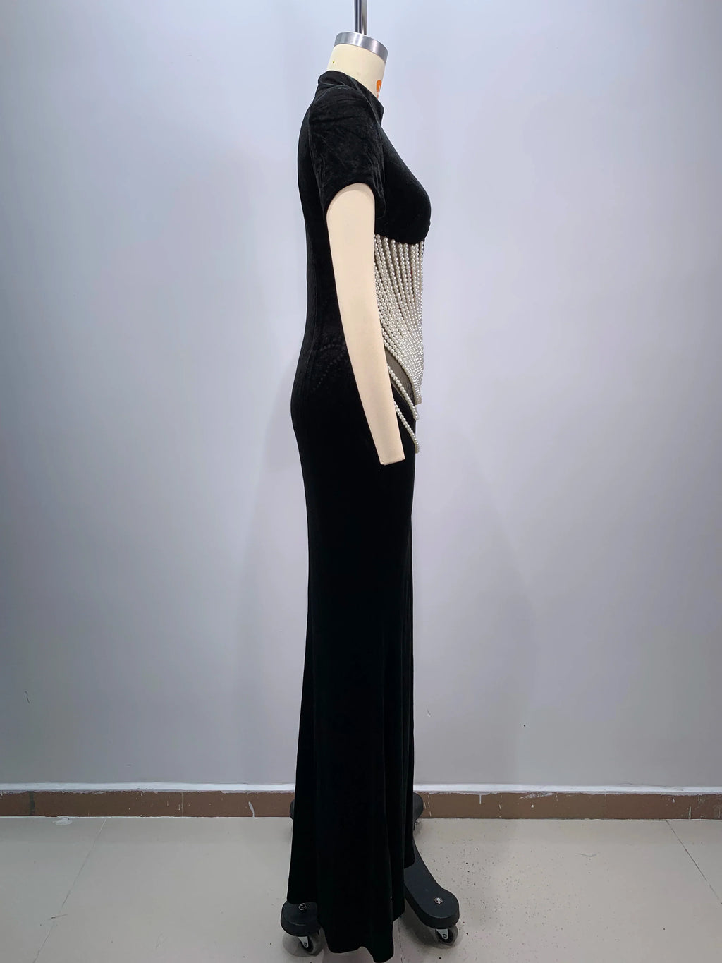 2024 New Celebrity Red Carpet Dress Women Sexy Short Sleeve Pearl Beading Bodycon Long Dress Evening Party Prom Outfit Vestido