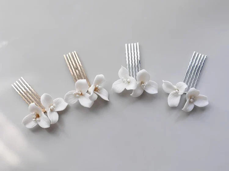 Bridal Jewelry Porcelain Flower Hair Comb Clip Pin Women Girl Head Piece For Bride Bridesmaids Hairpin Wedding Accessories