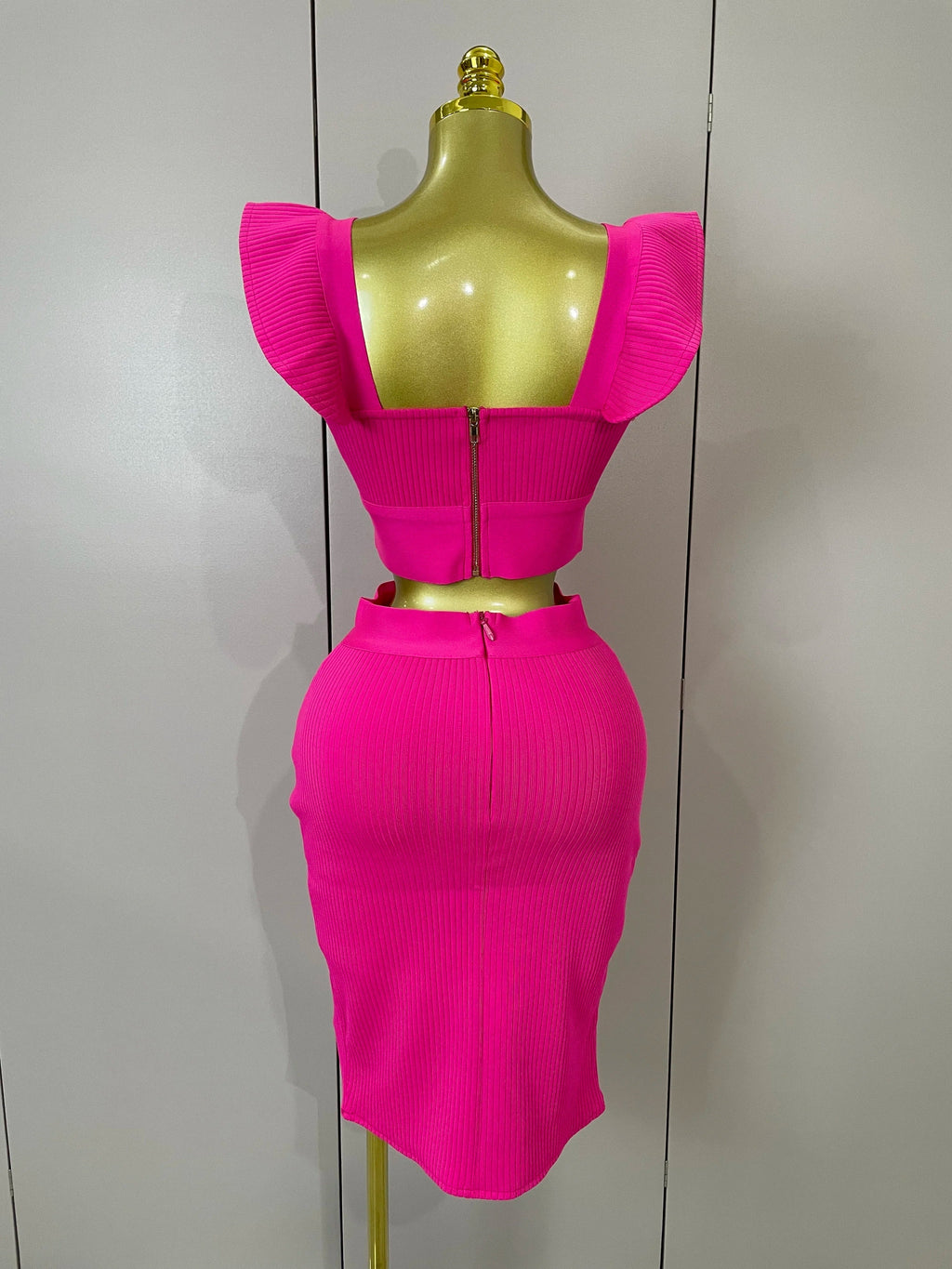 Women  Sexy Backless Ruffles Red Bandage Two Pices Set  Celebrity Evening Elegance Birthday Party Dress