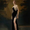 Women Sexy Strapless Shinning Crystal Bodycon Bandage Long Dress Celebrate Evening Party Red Carpet Outfit Vestido black