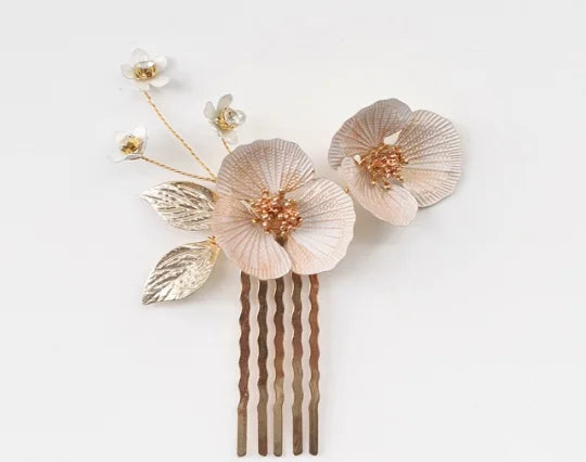 Bridal Jewelry Gold Color Hair Pin Clip Flower Leaf Head Piece For Bride Bridesmaids Women Crystal Hairpin Wedding Accessories b