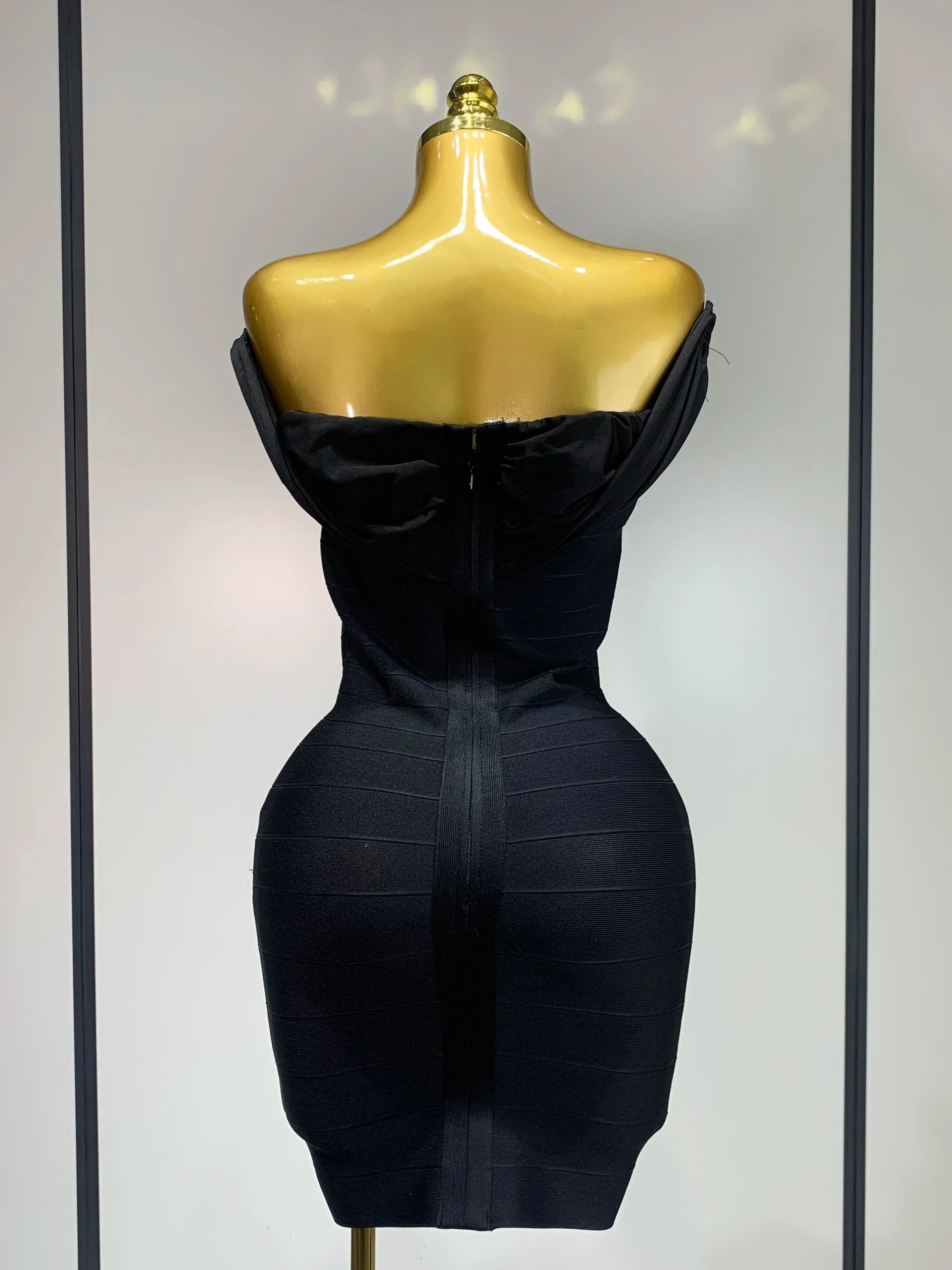 Fashion Sexy Strapless Black Off-shoulder Mini Bodycon Bandade Dress Celebrity Cocktail Party  Luxury Birthday Club Dresses