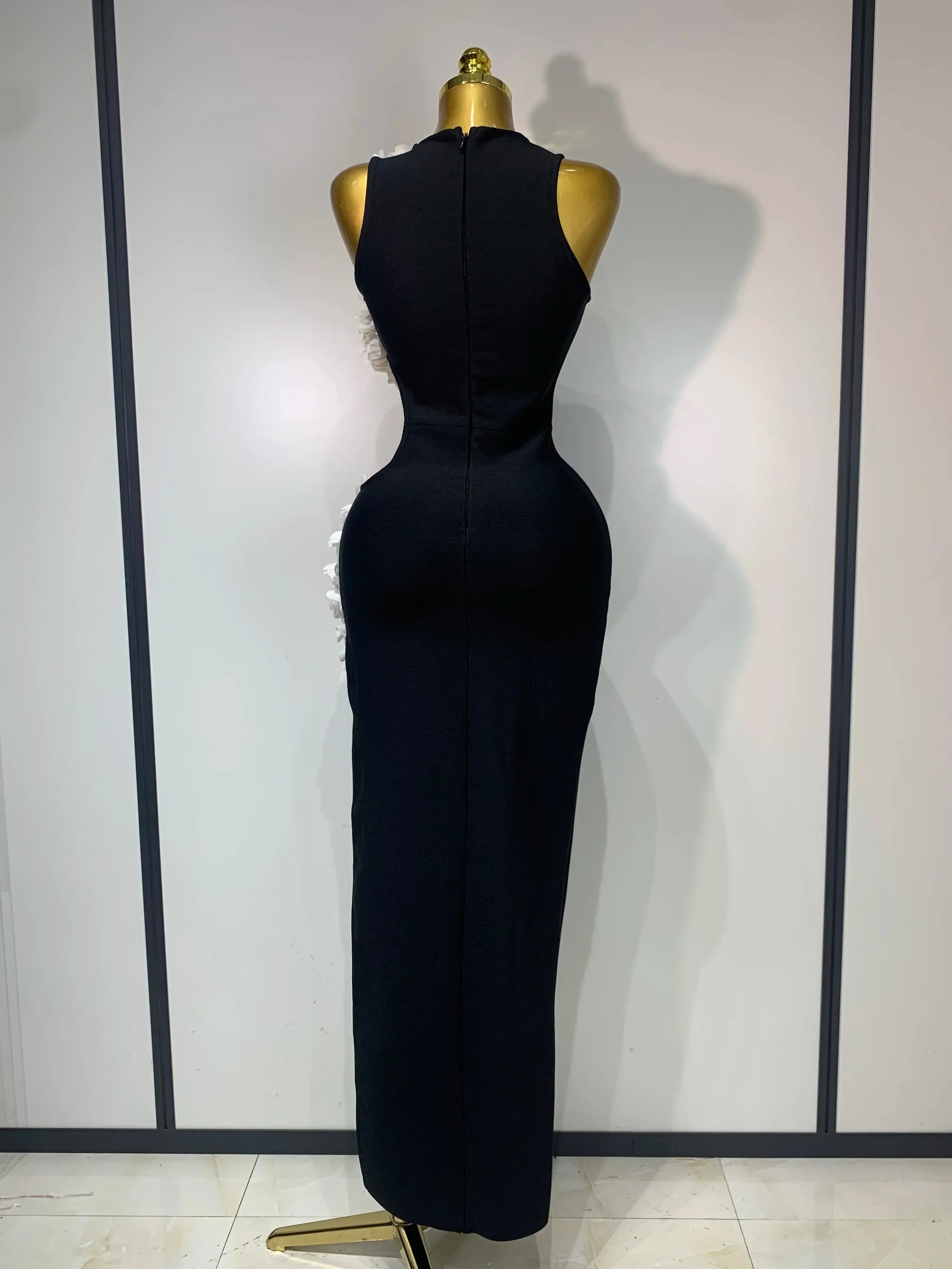 Women Sexy O Neck Flower Cut Out Maxi Long Bodycon Bandage Dress  Celebrity Elegant Evening Club Party Birthday Dress