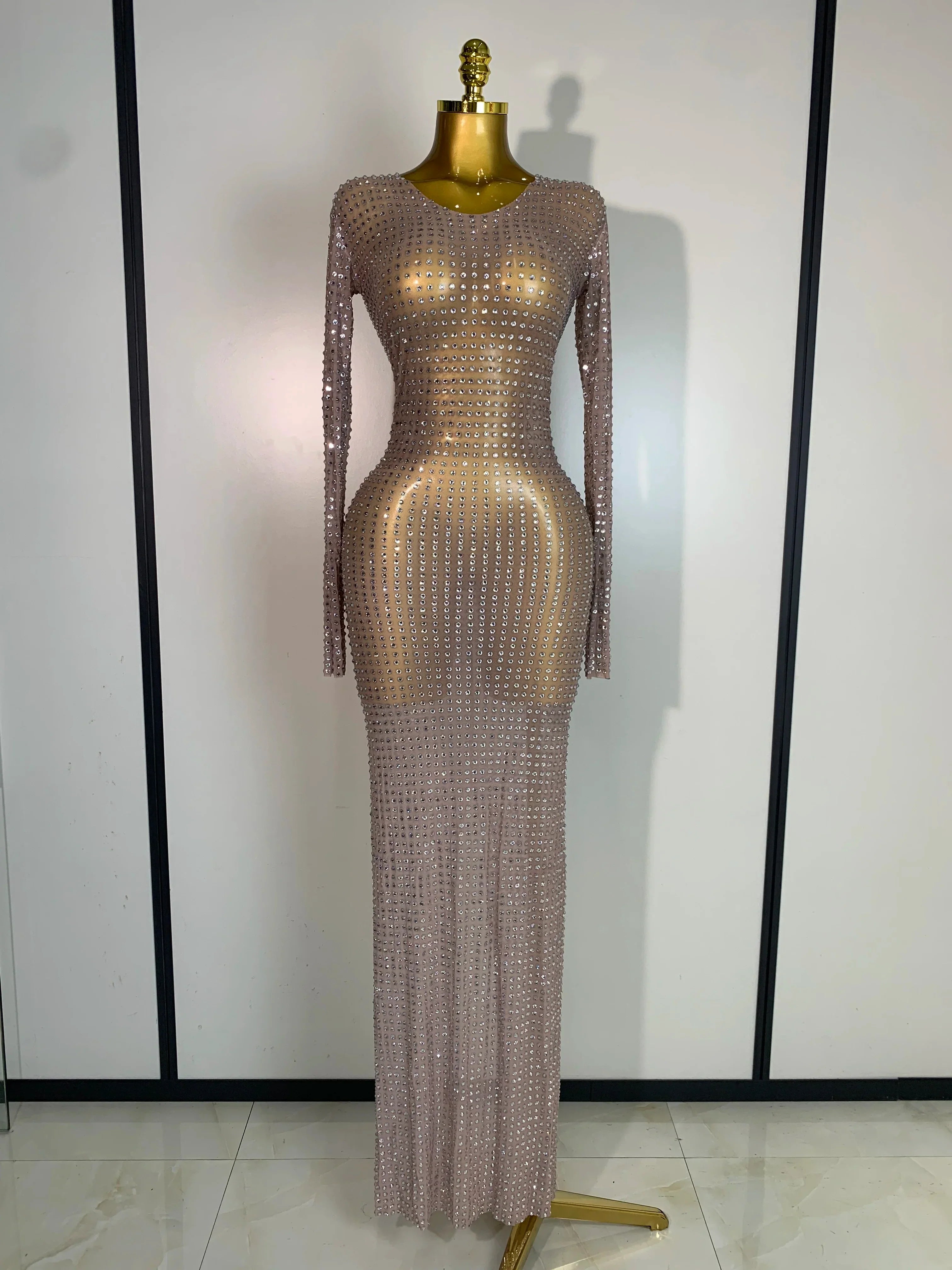 Sparkly Rhinestone Elegant Party Long Dress Celebrity Evening Luxury Birthday Nightclub Prom Gown Singer Dancer Stage Outfit Silver
