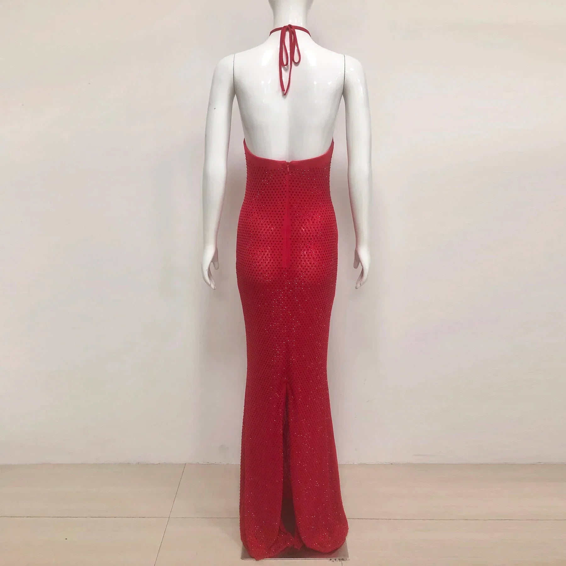 Women Sexy Halter Shinning Rhinestones Backless Bodycon Long Dress Celebrate Nightclub Party Wedding Outfit