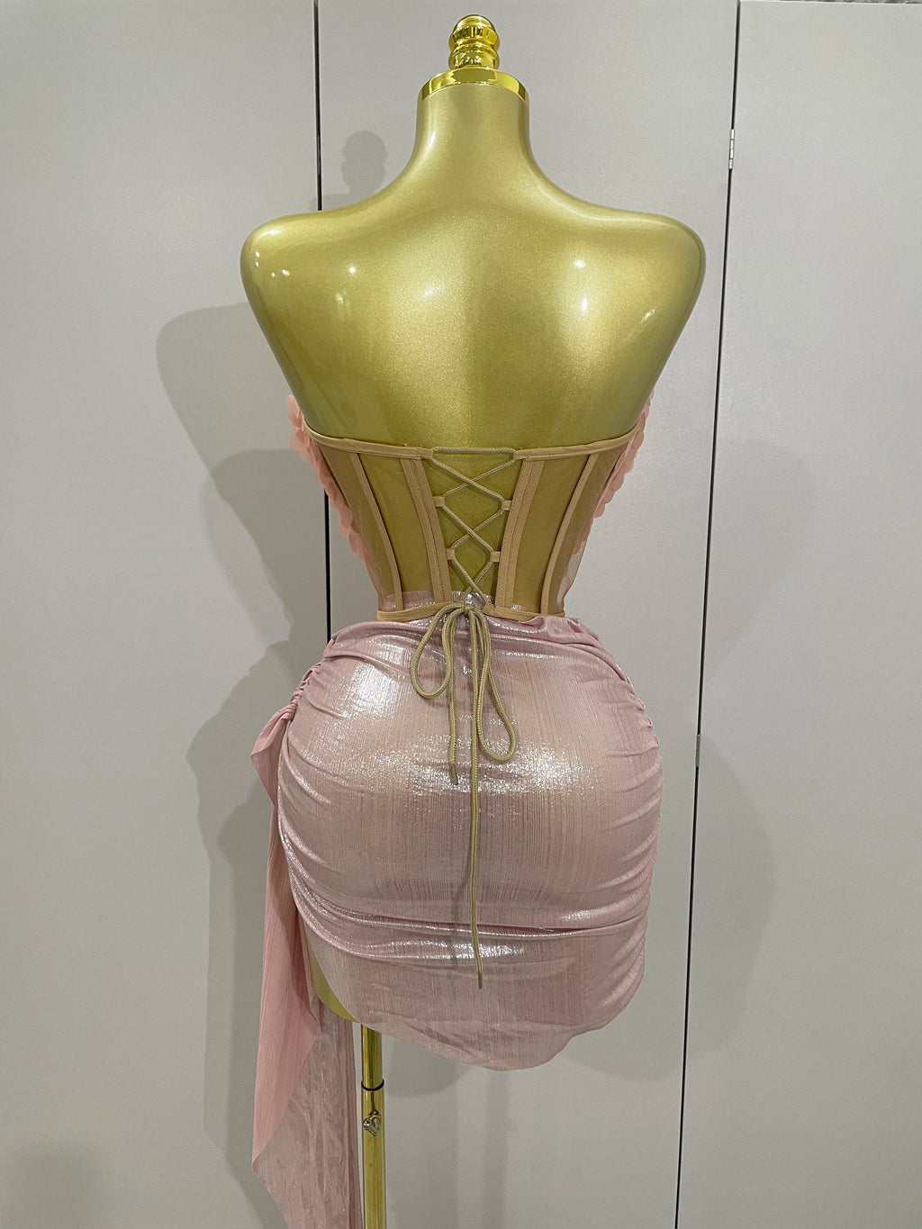 Sexy Pink Sequin Strapless 2 Pieces Bodycon Mini Dress Women Celebrate Birthday Party Bar Singer Nightclub Stage Costume