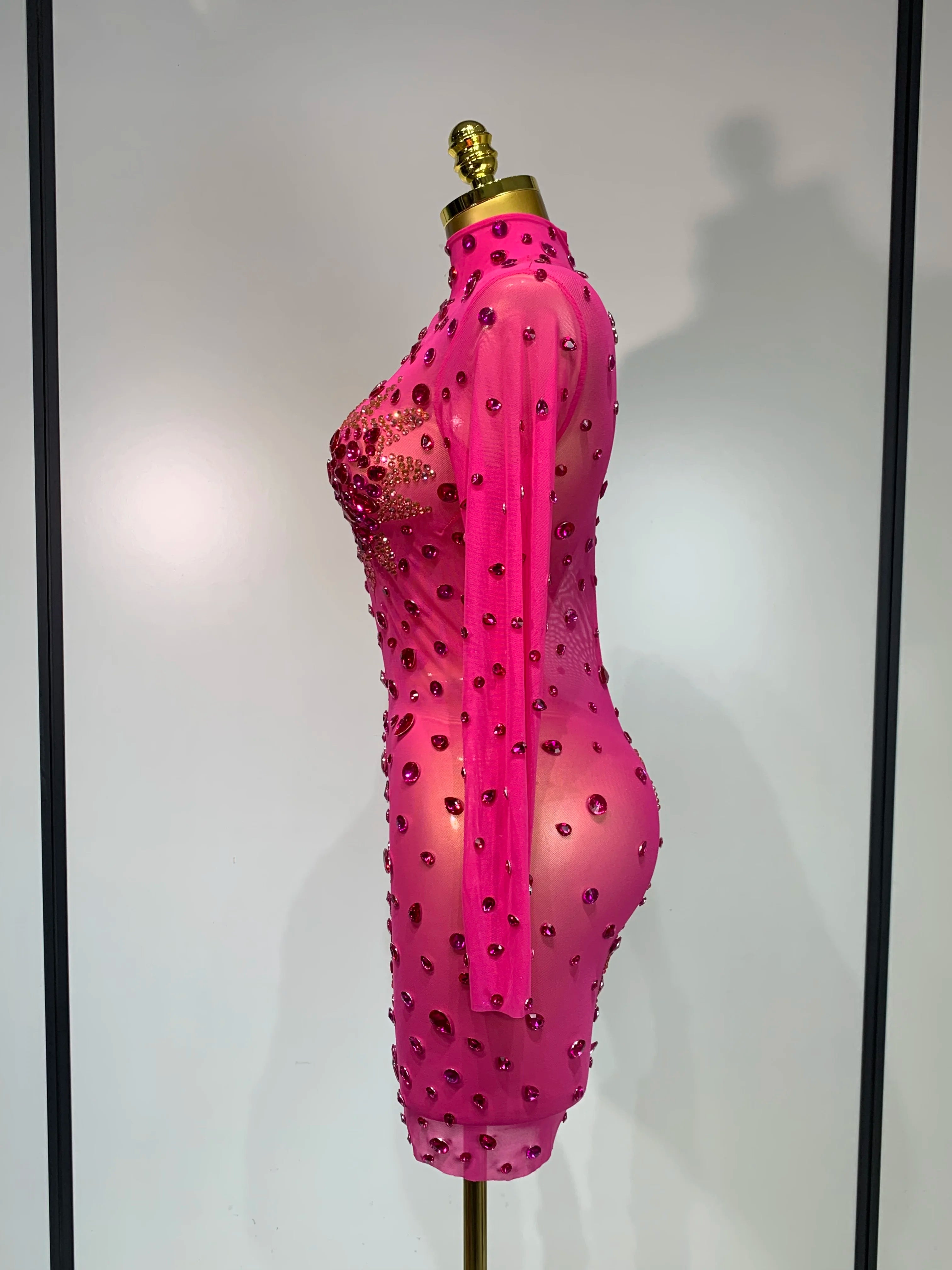 Sparkly Rhinestone Sexy Bodycon Dress New Fashion Nightclub Stage Outfit Luxury Birthday Party Dresses
