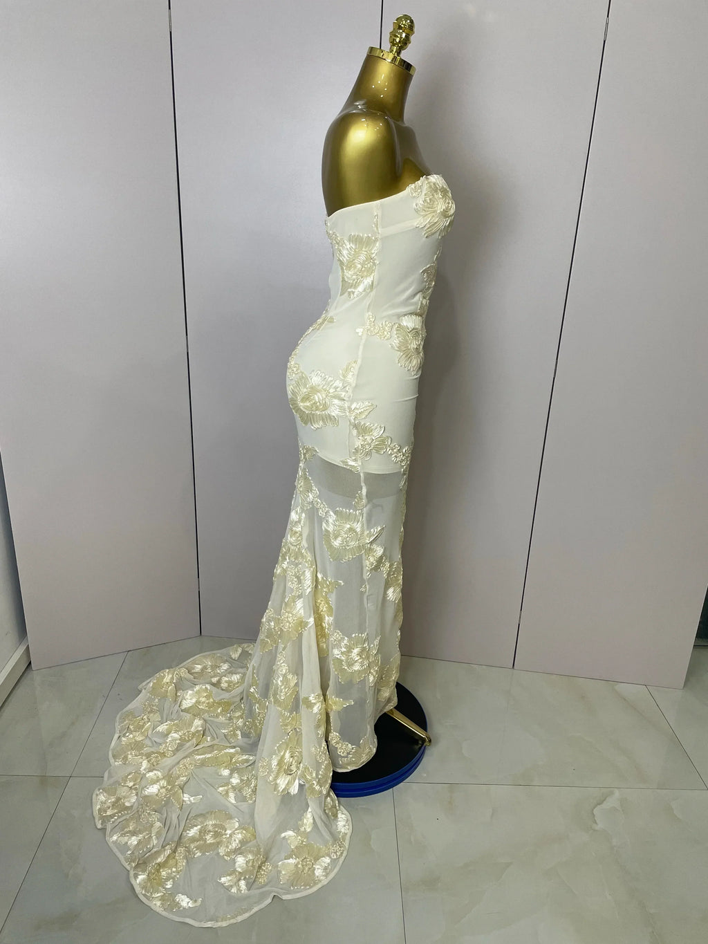 Women Sexy Strapless Embroidery Floor-length Maxi Dress Celebrate Evening Party Prom Cocktail Outfit