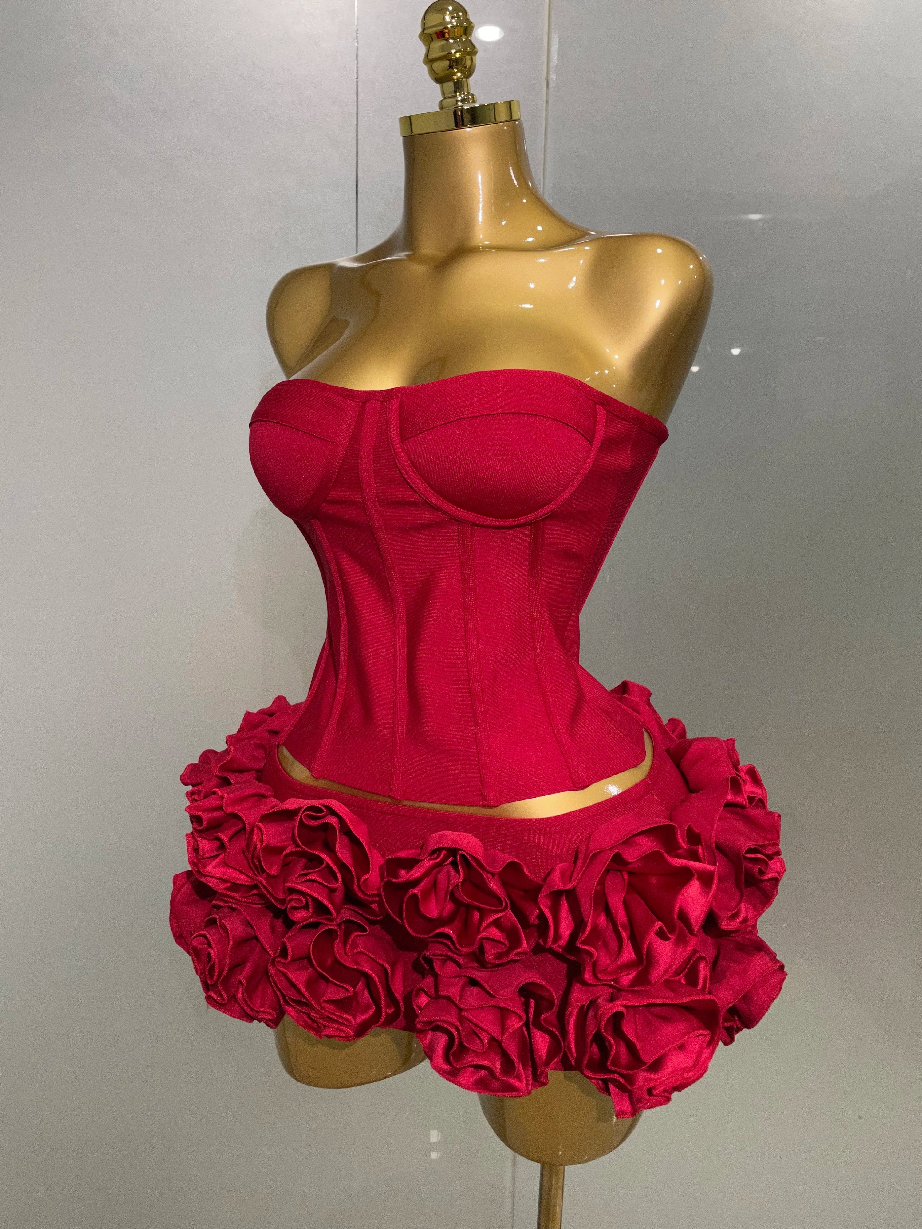 Women Sexy Strapless Prom Gown Fashion Celebrity Club Party Skirt Set Birthday Cocktail Outfit Birthday Party Bandage Dress