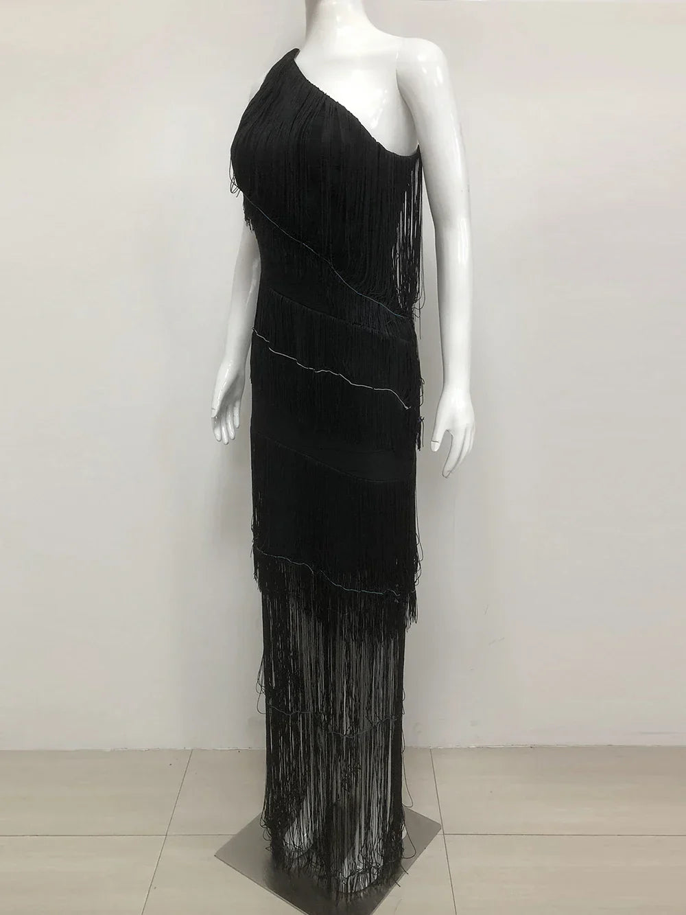 Women's One Shoulder Diagonal Collar Fringe Bandage Long Dress Summer Tassel Vacation Birthday Evening Night Club Vestidos