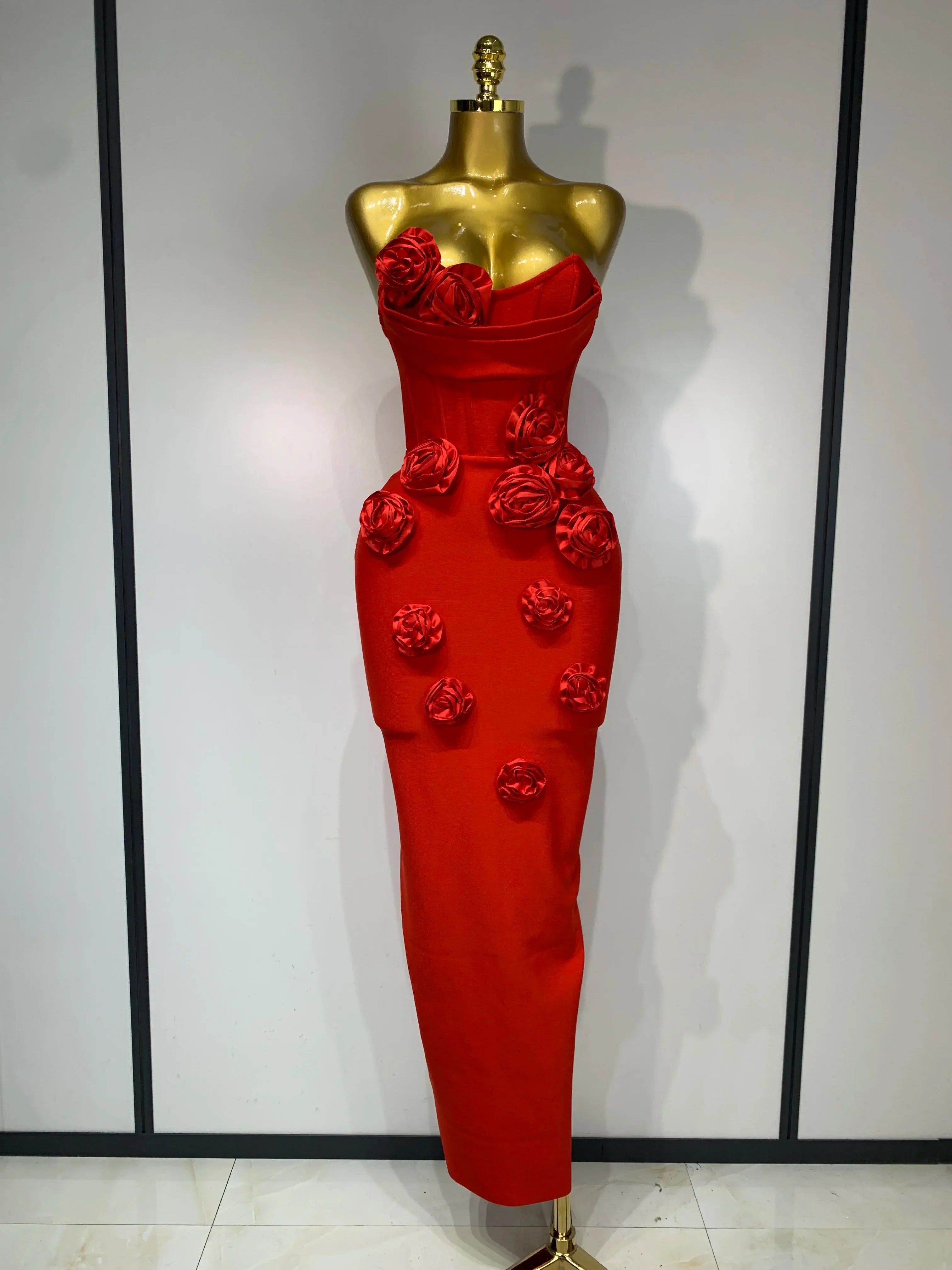Women Sexy Bodycon Dress Fashion White Elegant Strapless Flower Slim Dress Casual Streetwear Club Birthday Party Dresses Red