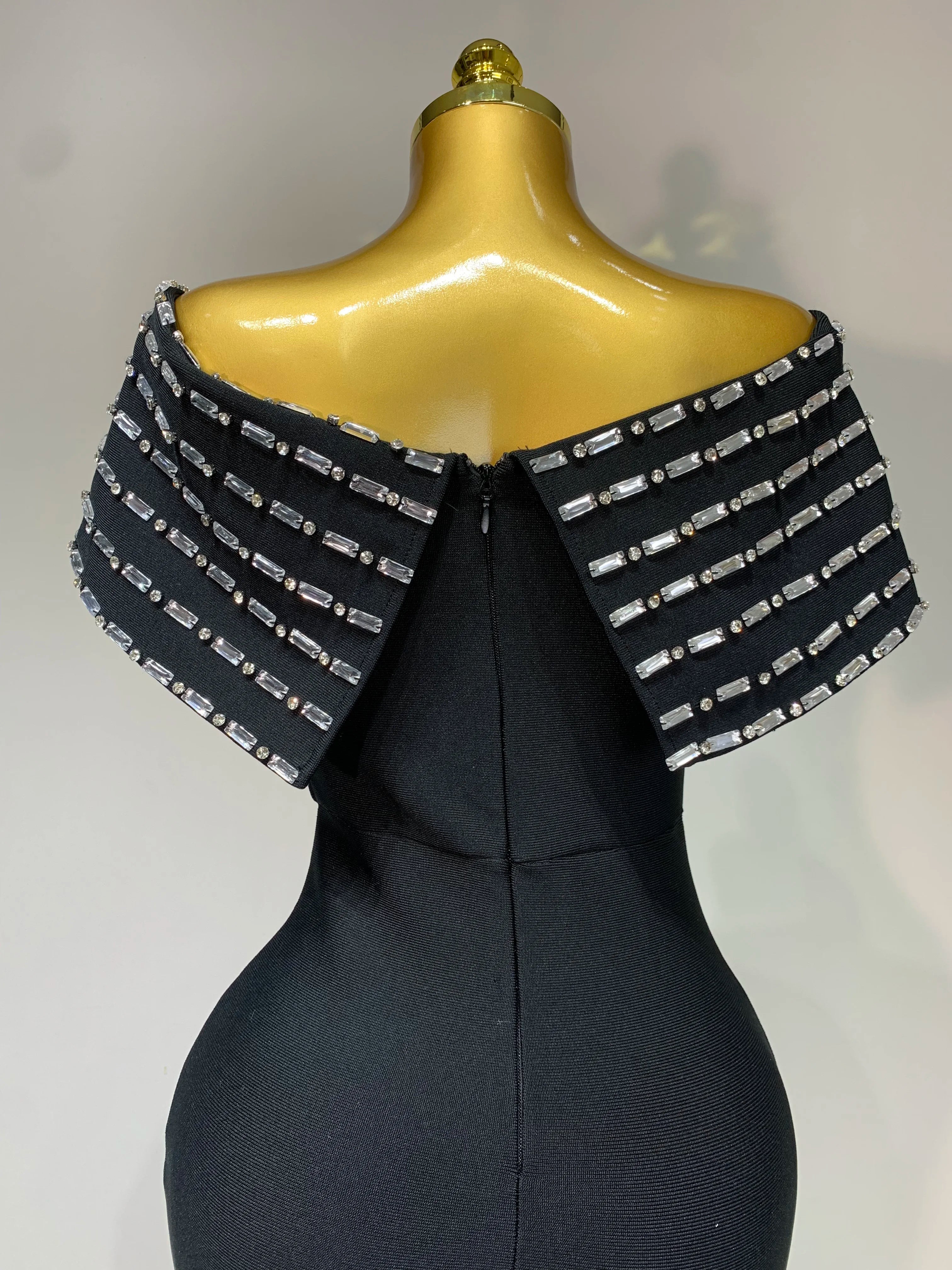 Fashion Sexy Strapless Black Off-shoulder Bodycon Bandade Dress Celebrity Cocktail Party  Luxury Birthday Wedding Dresses