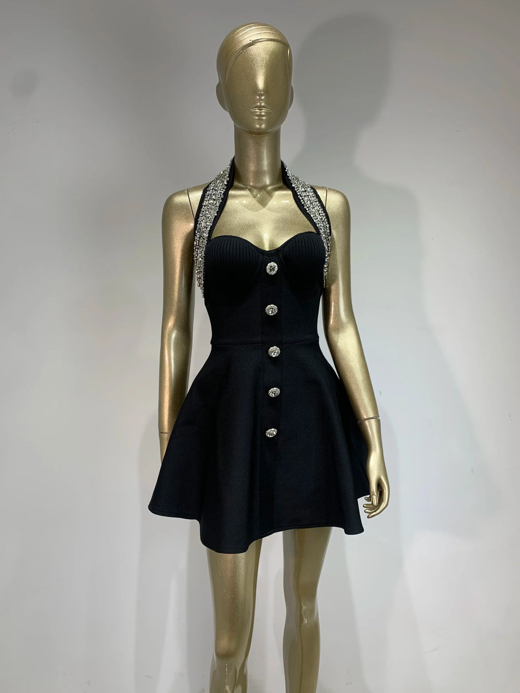 Black  Women Sexy Halter Shinning Sequins Off the Shoulder A-Line Mini Bandage Dress Celebrate Evening Party Red Carpet Wear