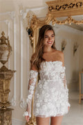 Intricate Sparkle Strapless A-line Celebrity Dress Applique Paillette / Sequins Mini Organza Cocktail wedding dress