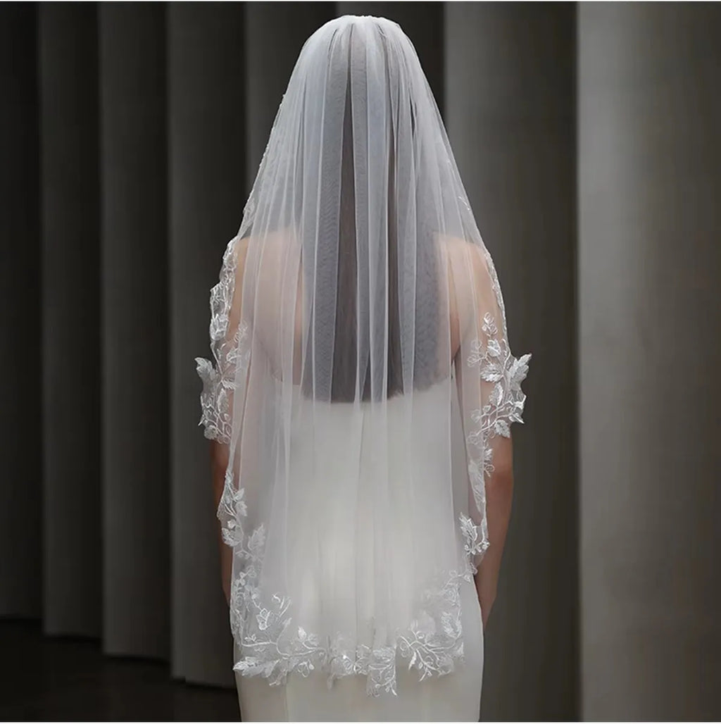 White Bridal Veil Leaf Lace Wedding Veils For Brides Evening Dinner Party Dress Women Girl Gifts Hair Accessories Jewelry